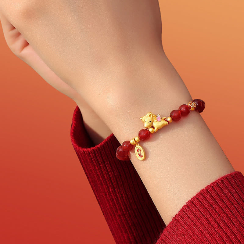 Bransoletka Buddha Stones ze srebra próby 925, Rok Konia, Czerwony Agat, Szczęście i Pewność Siebie - image 6