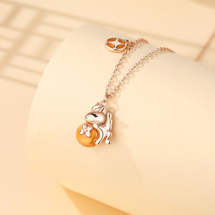 Naszyjnik z Buddha Stones ze srebra próby 925, Rok Konia, projekt monety, błogosławieństwo - Naszyjnik z koniem - image 1