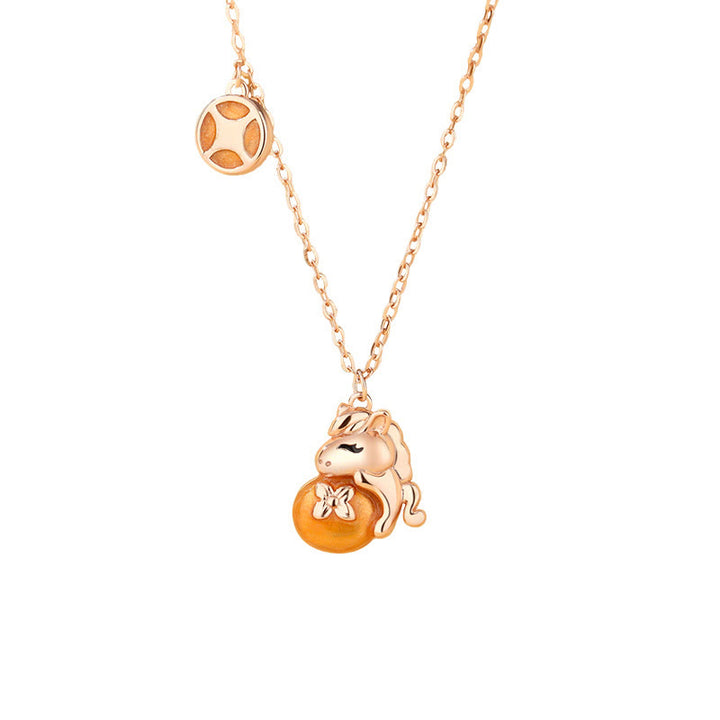 Naszyjnik z Buddha Stones ze srebra próby 925, Rok Konia, projekt monety, błogosławieństwo - image 2