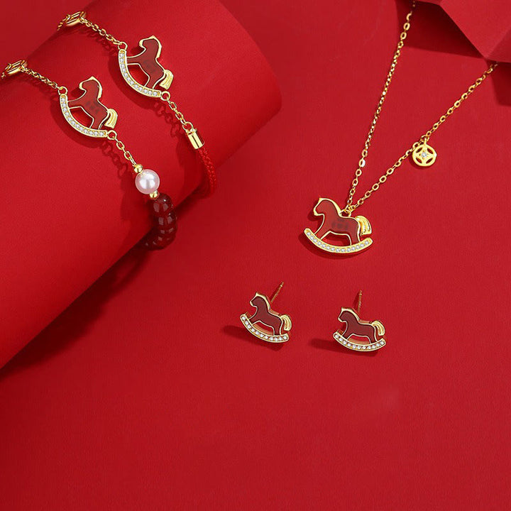 Kolczyki Buddha Stones ze srebra próby 925 z motywem Roku Konia i czerwonym agatem dodającym pewności siebie - image 22