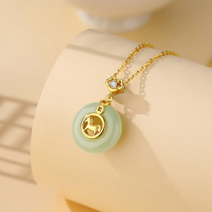 Naszyjnik z Buddha Stones ze srebra próby 925 z jadeitu Hetian, Rok Konia, klamra pokoju, szczęście - image 1