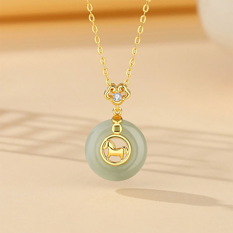 Bransoletka z czerwonego sznurka z Buddha Stones próby 925 i jadeitu Hetian z klamrą pokoju Rok Konia - Naszyjnik z koniem - image 10