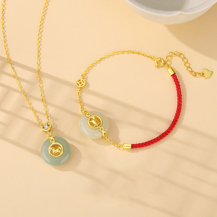 Bransoletka z czerwonego sznurka z Buddha Stones próby 925 i jadeitu Hetian z klamrą pokoju Rok Konia - image 17