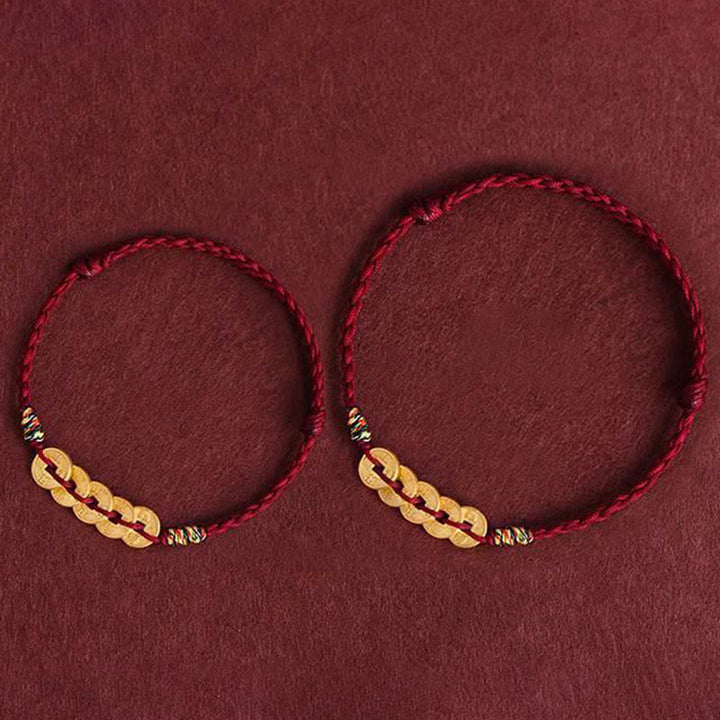 Bransoletka ochronna na kostkę z plecionego sznurka z Buddha Stones i pięcioma miedzianymi monetami - image 12