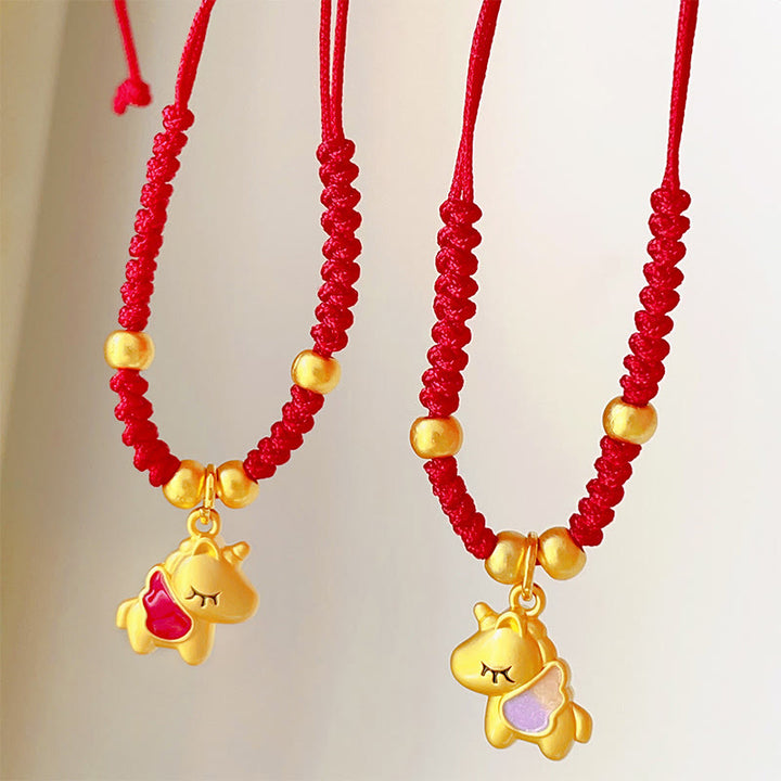 Bransoletka z Buddha Stones, skrzydlaty Rok Konia, czerwony sznurek, pleciona, miedziana, łączona - image 2