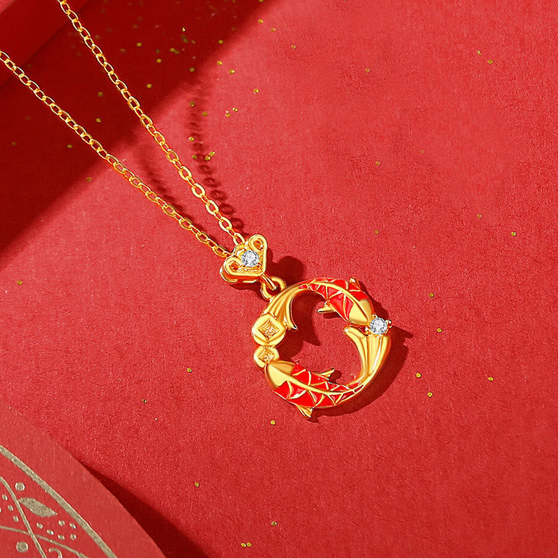 Bransoletka z Buddha Stones ze srebra próby 925, pozłacana 18-karatowym złotem, z motywem ryby Koi i czerwonego cynobrowego sznurka - Naszyjnik ze złotą rybką Koi - image 12