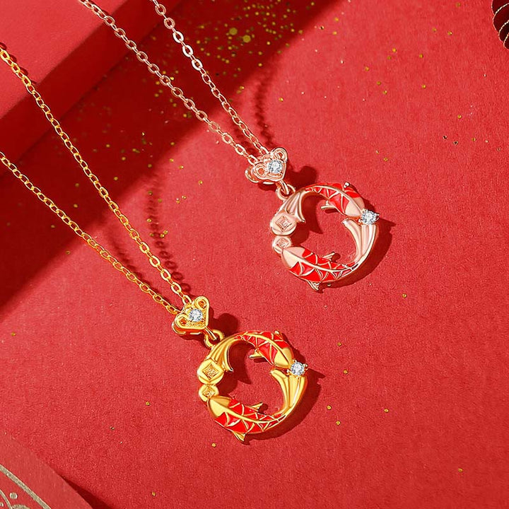 Naszyjnik z podwójnym wisiorkiem z motywem błogosławieństwa ryby Koi , Buddha Stones, 925 srebro próby 925, złoto 18k - image 4