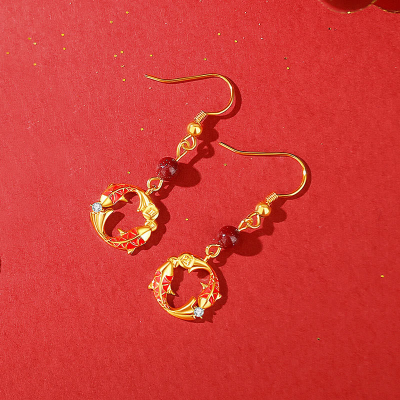 Kolczyki ochronne z Buddha Stones, 925 srebro próby 925, złoto 18k, symbol ryby Koi - Złote kolczyki z rybą Koi - image 3