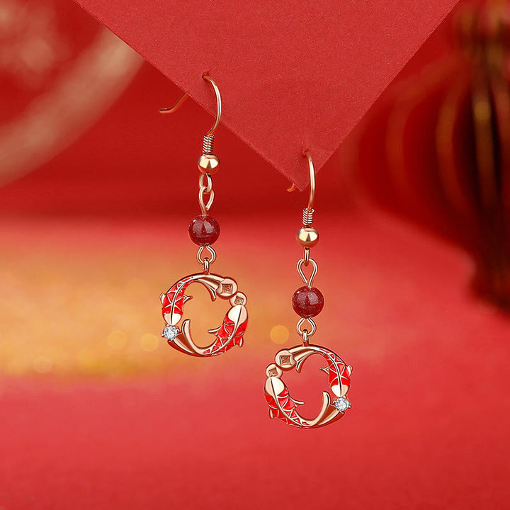 Kolczyki ochronne z Buddha Stones, 925 srebro próby 925, złoto 18k, symbol ryby Koi - Kolczyki z rybą Koi - image 0