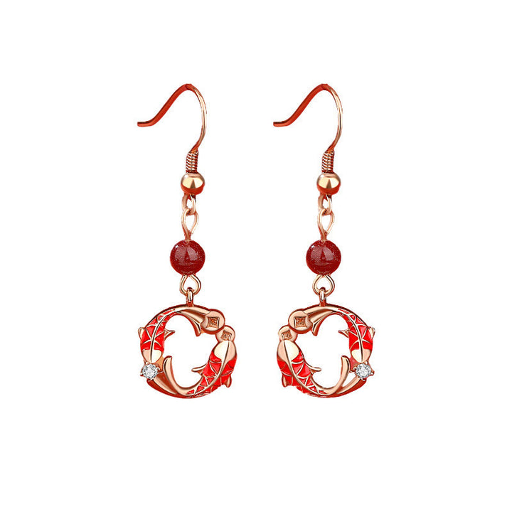 Kolczyki ochronne z Buddha Stones, 925 srebro próby 925, złoto 18k, symbol ryby Koi - image 2