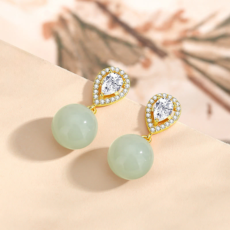 Kolczyki z Buddha Stones ze srebra próby 925 z motywem kropli wody i koralikami z jadeitu Hetian Prosperity - image 2