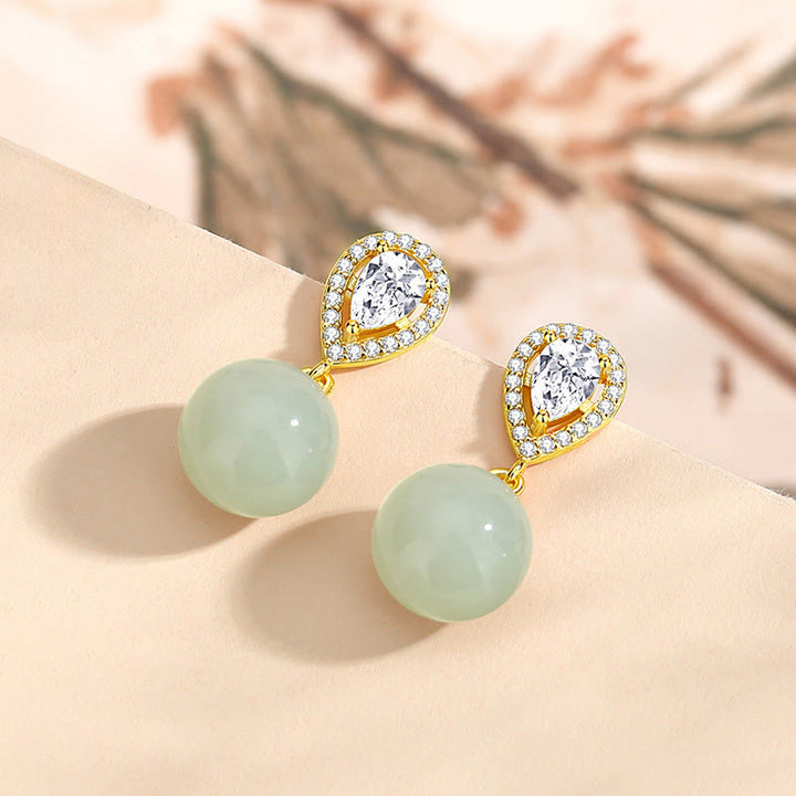 Kolczyki z Buddha Stones ze srebra próby 925 z motywem kropli wody i koralikami z jadeitu Hetian Prosperity - image 2