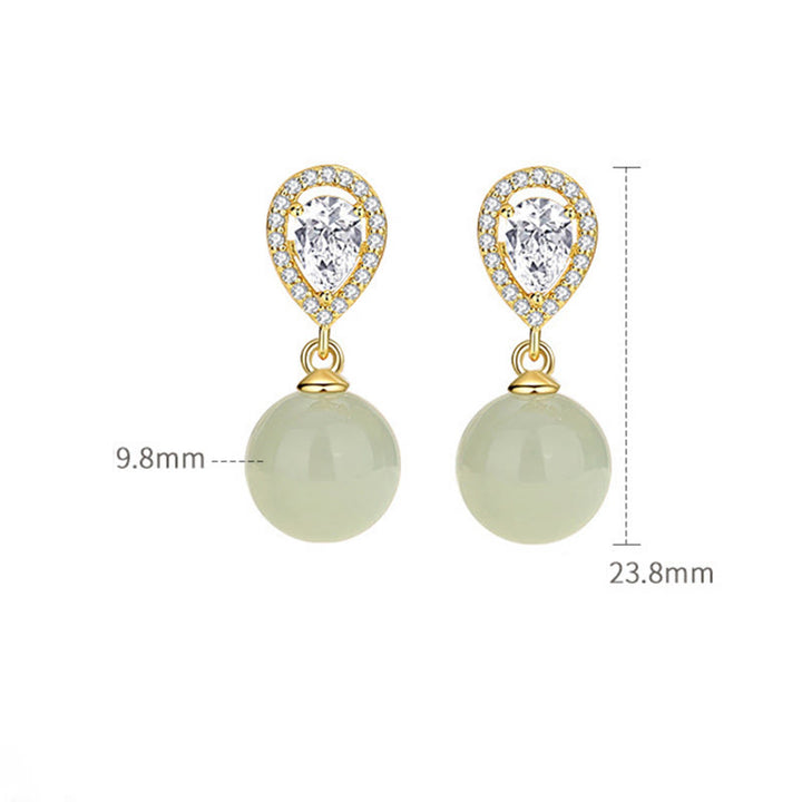 Kolczyki z Buddha Stones ze srebra próby 925 z motywem kropli wody i koralikami z jadeitu Hetian Prosperity - image 4