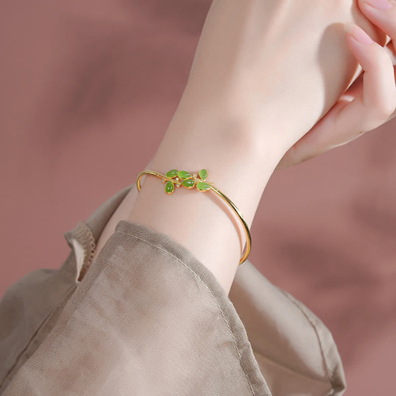 Bransoletka ochronna z liści z zielonego jaspisu, srebro próby 925 , Buddha Stones , grawerowane - image 5