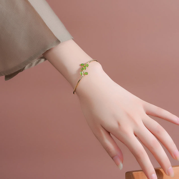 Buddha Stones ze srebra próby 925 z zielonego jaspisu z motywem liści i balansem - image 12