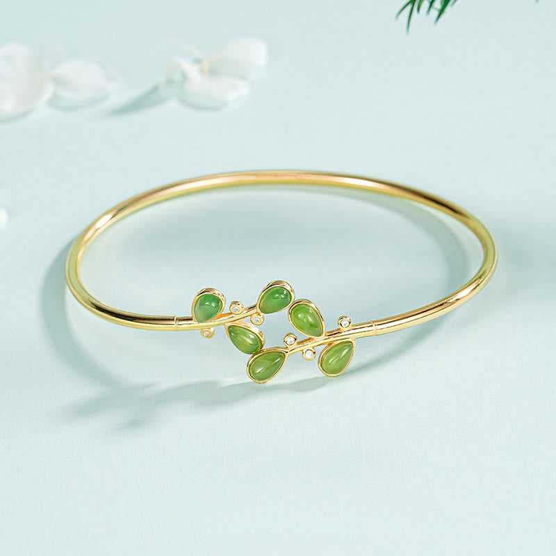 Buddha Stones ze srebra próby 925 z zielonego jaspisu z motywem liści i balansem - image 7