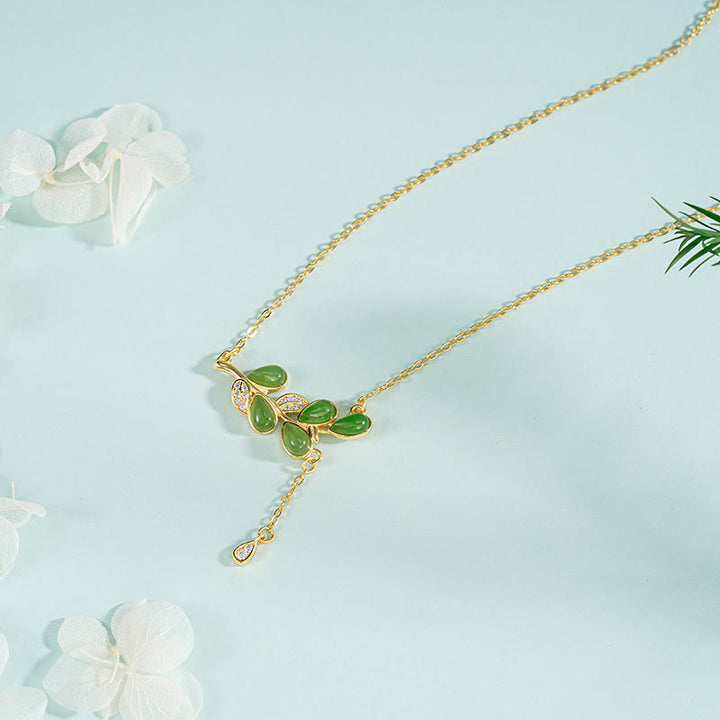 Bransoletka ochronna z liści z zielonego jaspisu, srebro próby 925 , Buddha Stones , grawerowane - Naszyjnik ze srebra próby 925 - image 8