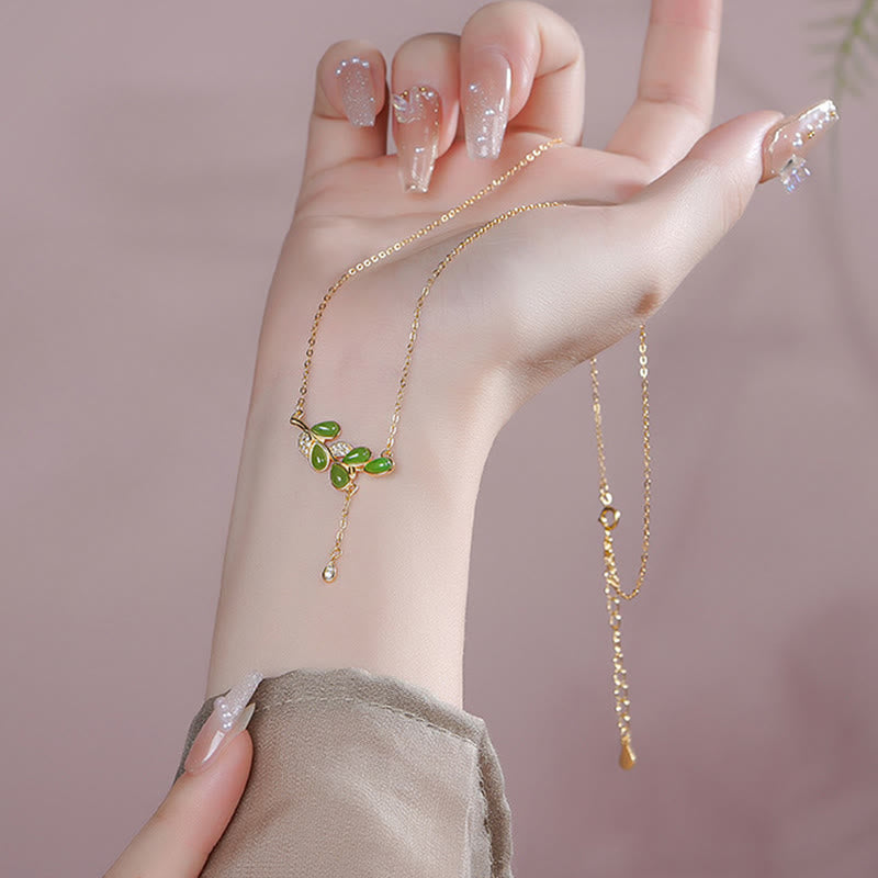 Bransoletka ochronna z liści z zielonego jaspisu, srebro próby 925 , Buddha Stones , grawerowane - image 13