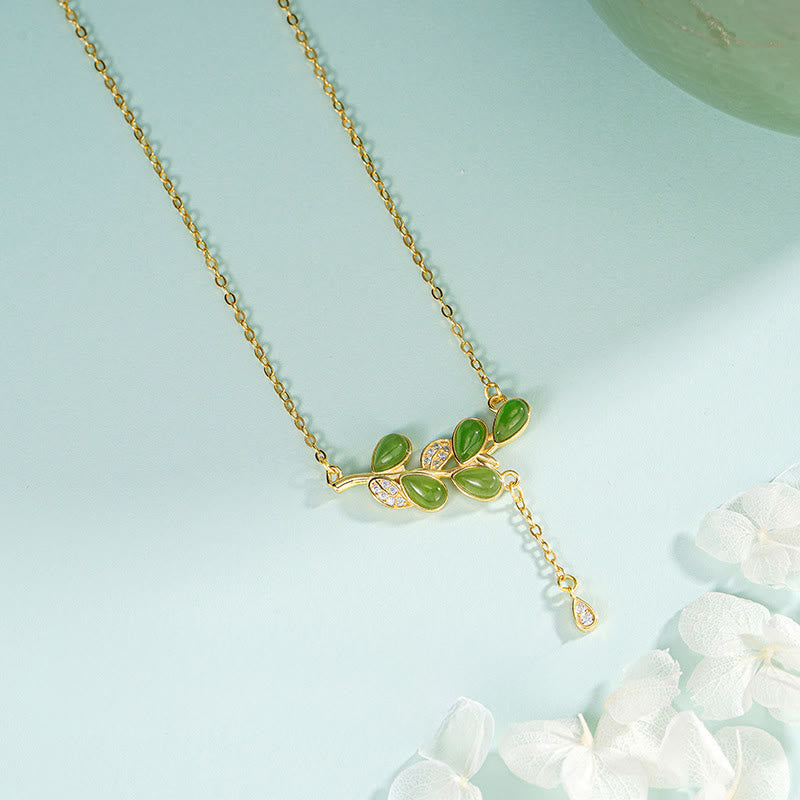 Bransoletka ochronna z liści z zielonego jaspisu, srebro próby 925 , Buddha Stones , grawerowane - image 9