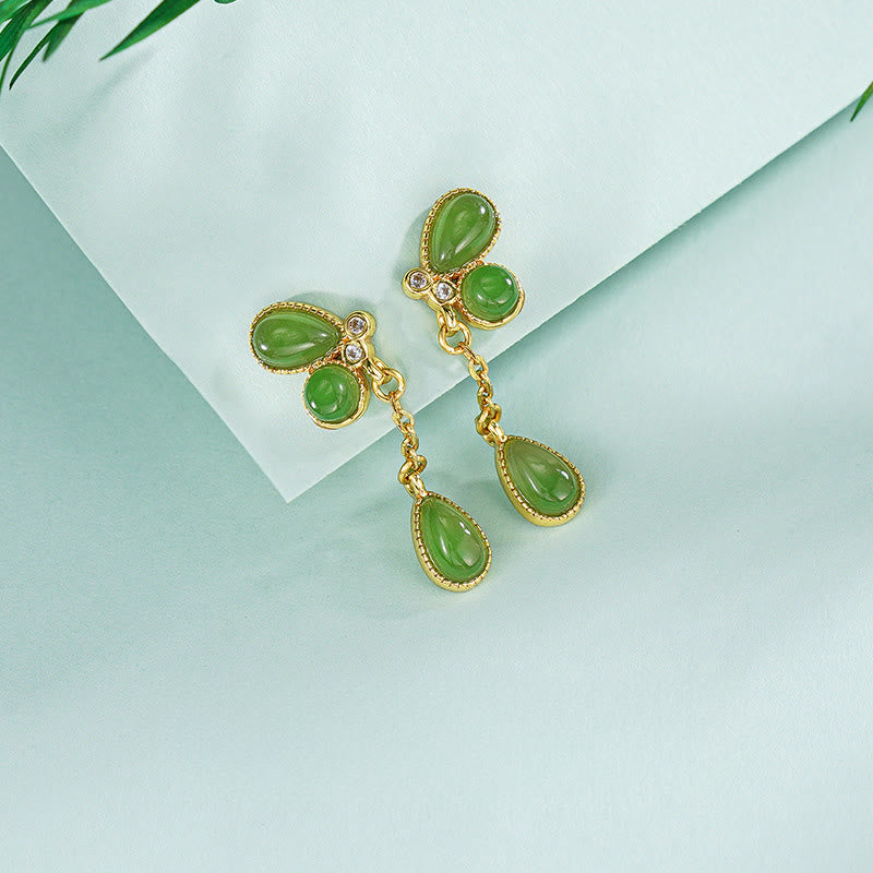 Buddha Stones ze srebra próby 925 z zielonego jaspisu z motywem liści i balansem - image 2