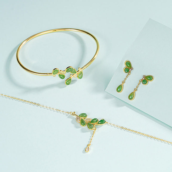 Buddha Stones ze srebra próby 925 z zielonego jaspisu z motywem liści i balansem - image 20