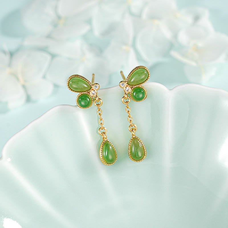 Buddha Stones ze srebra próby 925 z zielonego jaspisu z motywem liści i balansem - Kolczyki ze srebra próby 925 - image 1