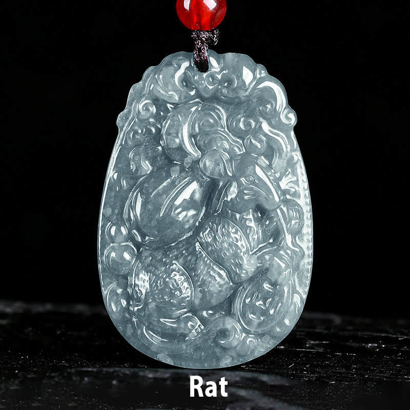 Naszyjnik z jadeitu z Buddha Stones, chiński znak zodiaku, rok konia, lina szczęścia - Szczur - image 6