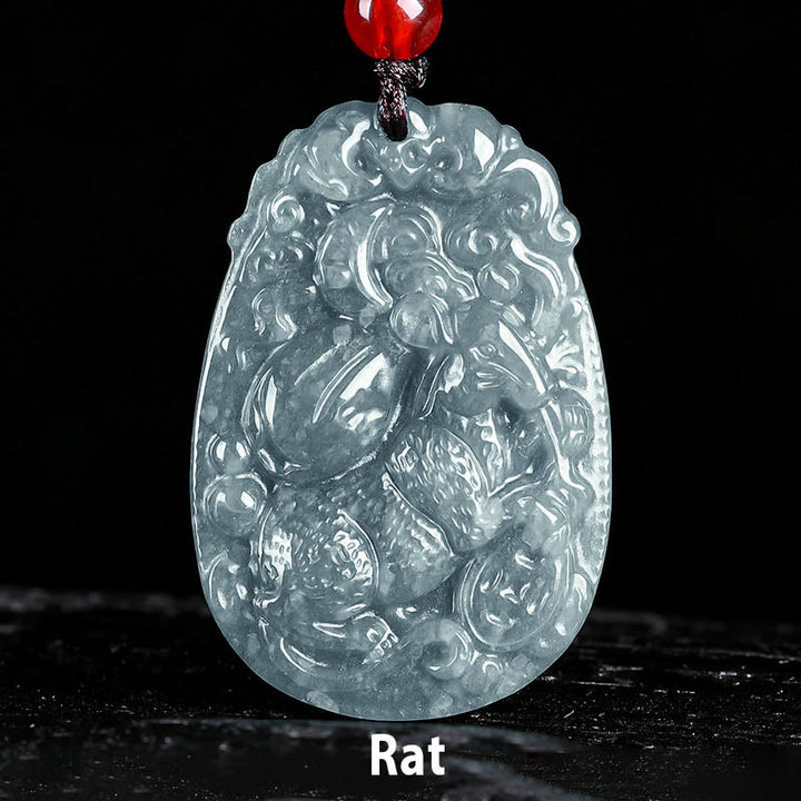Naszyjnik z jadeitu z Buddha Stones, chiński znak zodiaku, rok konia, lina szczęścia - Szczur - image 6