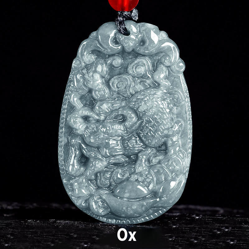 Naszyjnik z jadeitu z Buddha Stones, chiński znak zodiaku, rok konia, lina szczęścia - Wół - image 11