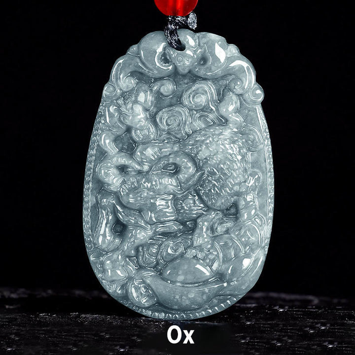 Naszyjnik z jadeitu z Buddha Stones, chiński znak zodiaku, rok konia, lina szczęścia - Wół - image 11