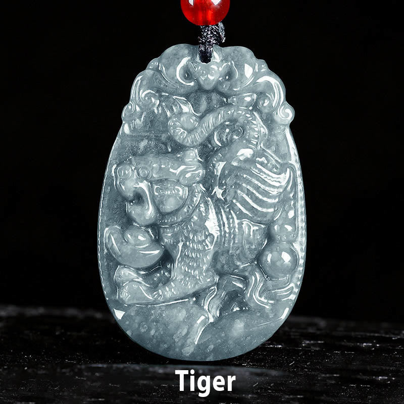 Naszyjnik z jadeitu z Buddha Stones, chiński znak zodiaku, rok konia, lina szczęścia - Tygrys - image 12
