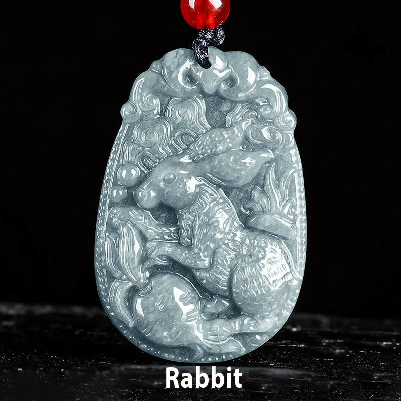 Naszyjnik z jadeitu z Buddha Stones, chiński znak zodiaku, rok konia, lina szczęścia - Królik - image 13