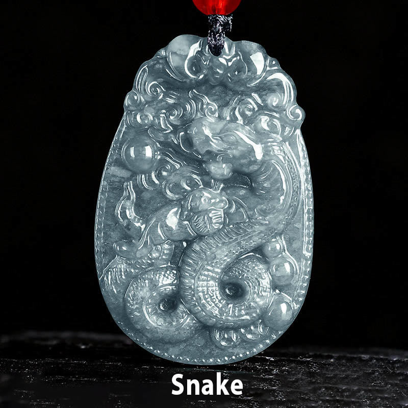 Naszyjnik z jadeitu z Buddha Stones, chiński znak zodiaku, rok konia, lina szczęścia - Wąż - image 15