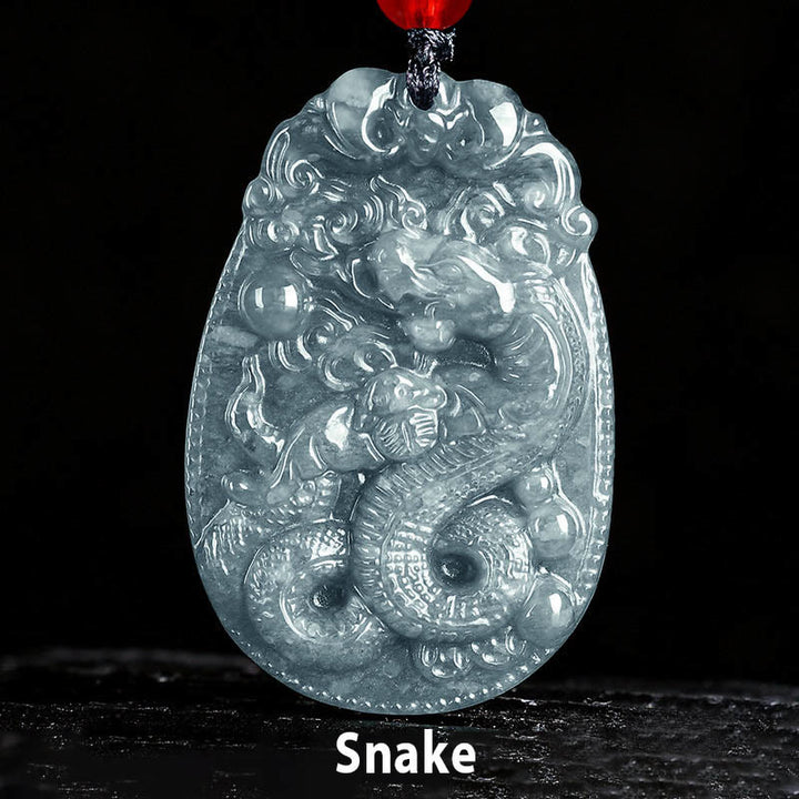 Naszyjnik z jadeitu z Buddha Stones, chiński znak zodiaku, rok konia, lina szczęścia - Wąż - image 15