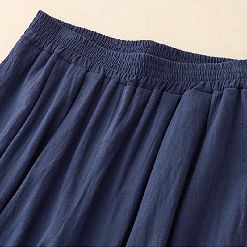 Spodnie damskie haremowe z elastycznym pasem i bawełny Buddha Stones Commute w jednolitym kolorze, o długości 7-8, z kieszeniami - image 1