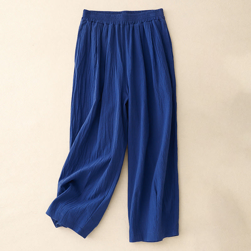 Spodnie damskie haremowe z elastycznym pasem i bawełny Buddha Stones Commute w jednolitym kolorze, o długości 7-8, z kieszeniami - image 4