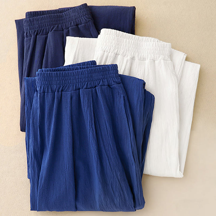 Spodnie damskie haremowe z elastycznym pasem i bawełny Buddha Stones Commute w jednolitym kolorze, o długości 7-8, z kieszeniami - image 15