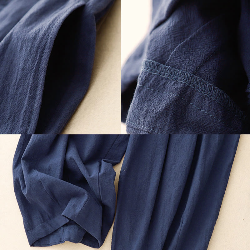 Spodnie damskie haremowe z elastycznym pasem i bawełny Buddha Stones Commute w jednolitym kolorze, o długości 7-8, z kieszeniami - image 2