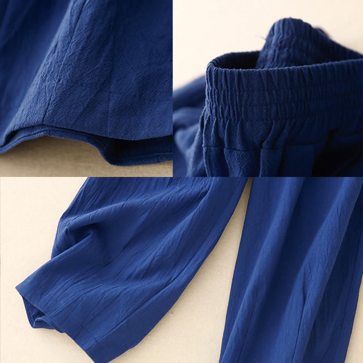 Spodnie damskie haremowe z elastycznym pasem i bawełny Buddha Stones Commute w jednolitym kolorze, o długości 7-8, z kieszeniami - image 9