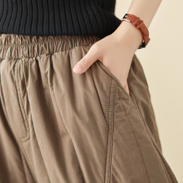 Damskie spodnie haremowe z kieszeniami, z wysokim stanem i elastyczną talią, z Buddha Stones, z bawełny i polaru - image 16