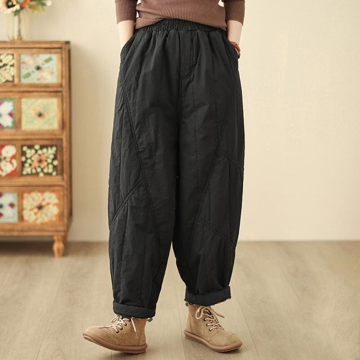 Damskie spodnie haremowe z kieszeniami, z wysokim stanem i elastyczną talią, z Buddha Stones, z bawełny i polaru - Czarny - US8-10，UK/AU12-14，EU40-42 (2XL) - image 5