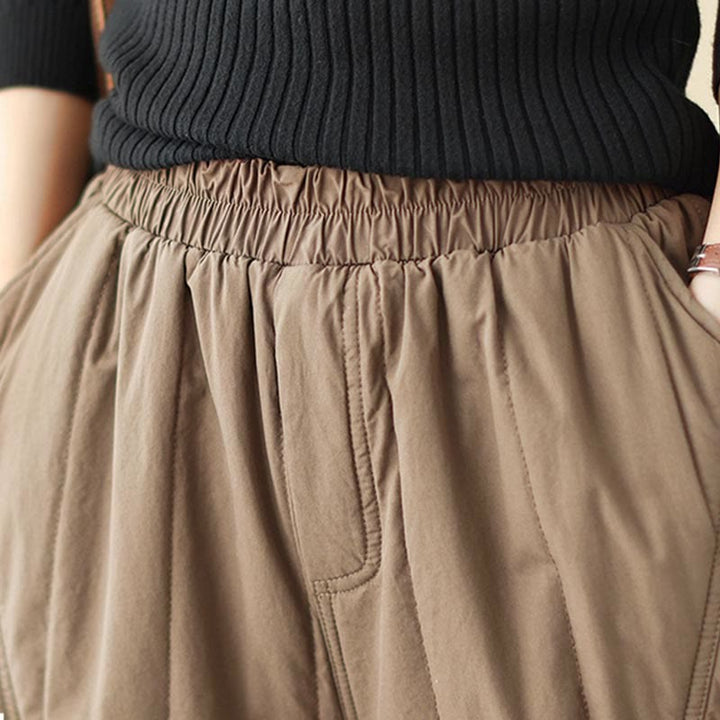 Damskie spodnie haremowe z kieszeniami, z wysokim stanem i elastyczną talią, z Buddha Stones, z bawełny i polaru - image 15