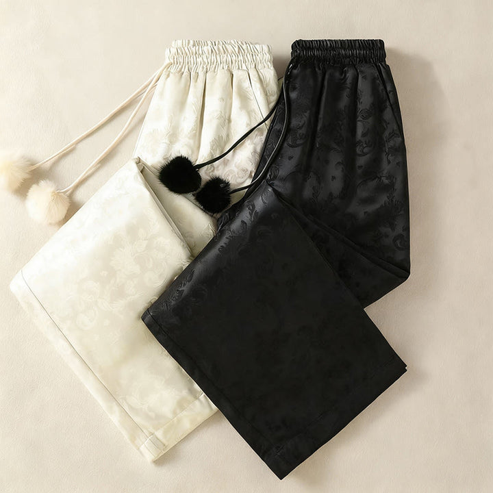 Damskie spodnie termiczne z szerokimi nogawkami i kieszeniami, z szerokimi nogawkami i żakardowym wzorem "Buddha Stones" z wysokim stanem i kieszeniami - image 18