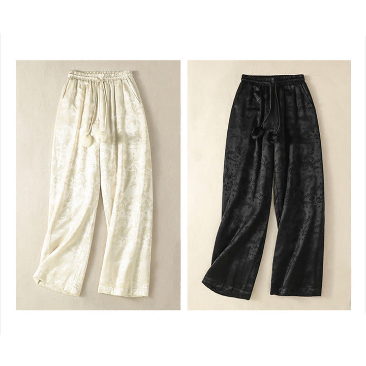 Damskie spodnie termiczne z szerokimi nogawkami i kieszeniami, z szerokimi nogawkami i żakardowym wzorem "Buddha Stones" z wysokim stanem i kieszeniami - image 19