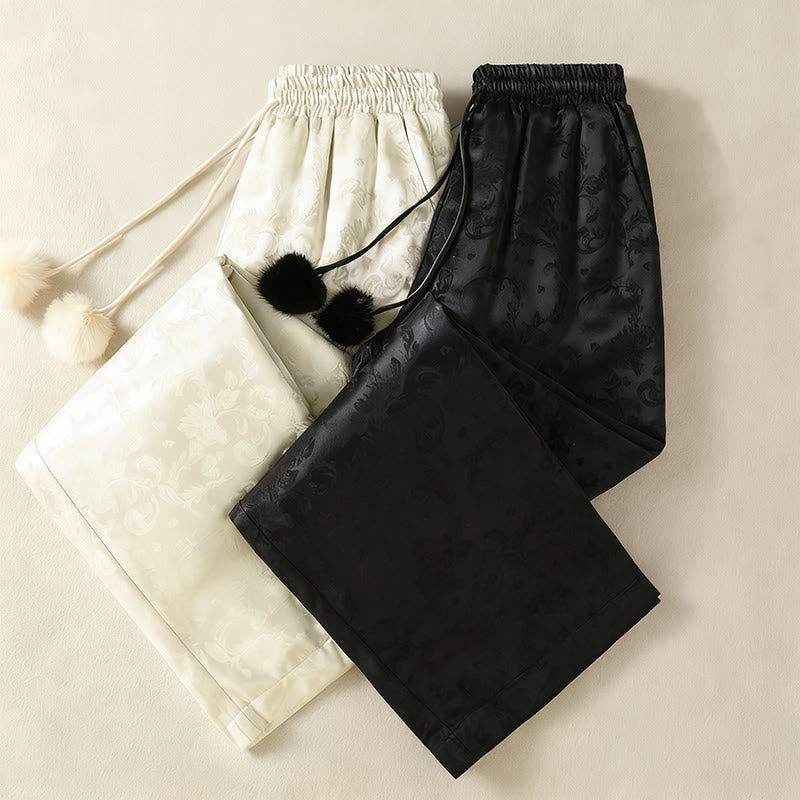 Damskie spodnie termiczne z szerokimi nogawkami i kieszeniami, z szerokimi nogawkami i żakardowym wzorem "Buddha Stones" z wysokim stanem i kieszeniami - image 18