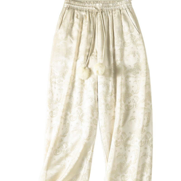 Damskie spodnie termiczne z szerokimi nogawkami i kieszeniami, z szerokimi nogawkami i żakardowym wzorem "Buddha Stones" z wysokim stanem i kieszeniami - image 9