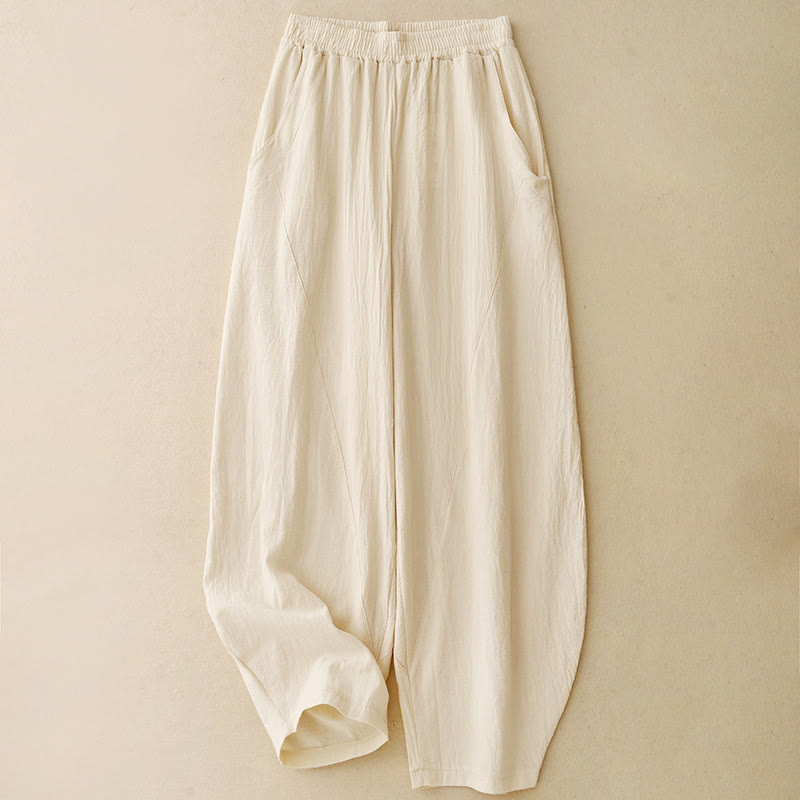 Spodnie damskie z szerokimi nogawkami i kieszeniami w jednolitym kolorze i patchworku z motywem Buddha Stones - image 0