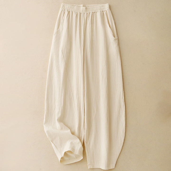 Spodnie damskie z szerokimi nogawkami i kieszeniami w jednolitym kolorze i patchworku z motywem Buddha Stones - image 0