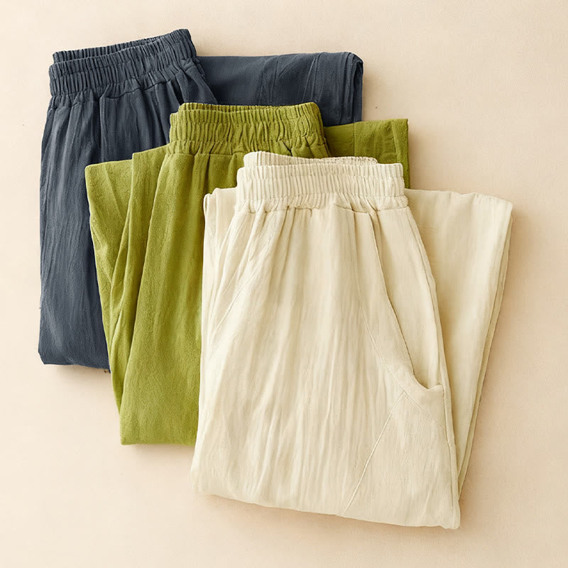 Spodnie damskie z szerokimi nogawkami i kieszeniami w jednolitym kolorze i patchworku z motywem Buddha Stones - image 14