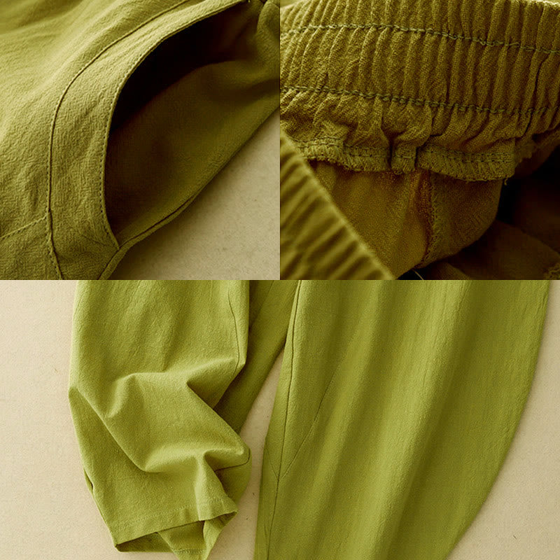 Spodnie damskie z szerokimi nogawkami i kieszeniami w jednolitym kolorze i patchworku z motywem Buddha Stones - image 9